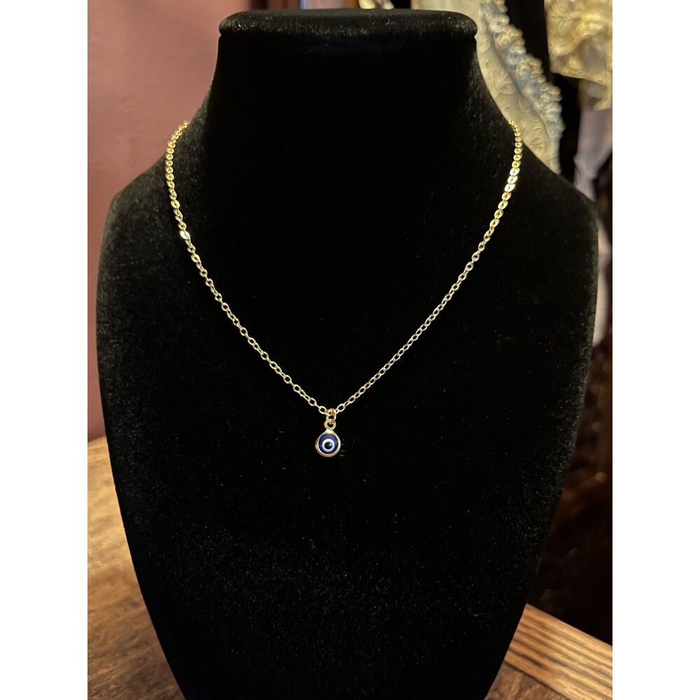 Gold Plated Blue Evil Eye Necklace 16 in Whimsygoth Practical Magic Eccentric